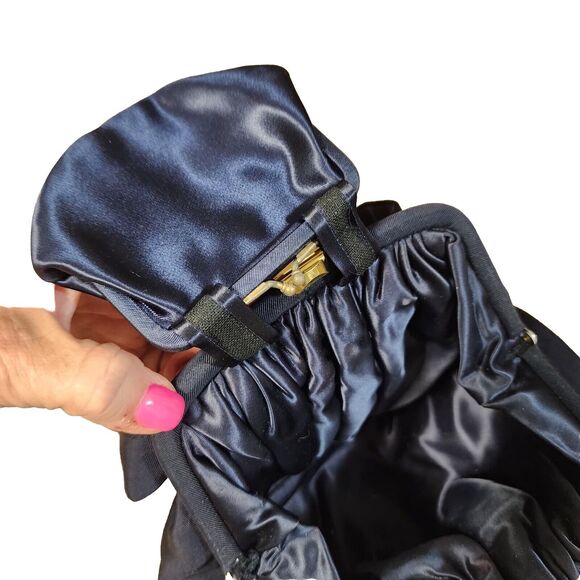 Vintage JR USA Julius Resnick Silk Blend Faille Navy Handbag Matching Coin Purse - Picture 11 of 16